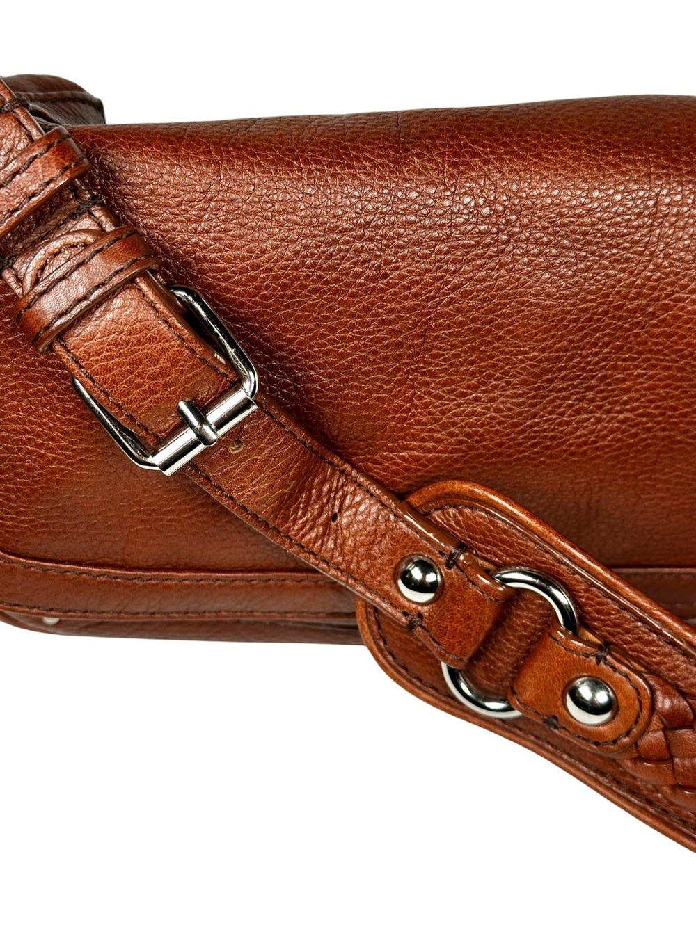 2006 Banana Republic Brown Leather Shoulder Bag Braided Strap Boho - Picture 8 of 15